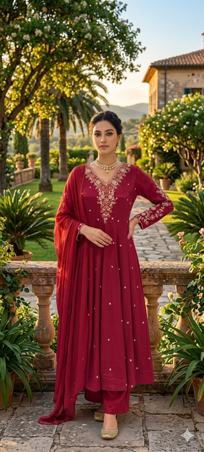 Premium Chinon Fabric Anarkali Full Suit Set with Intricate Hand Embroidery 13997 W48