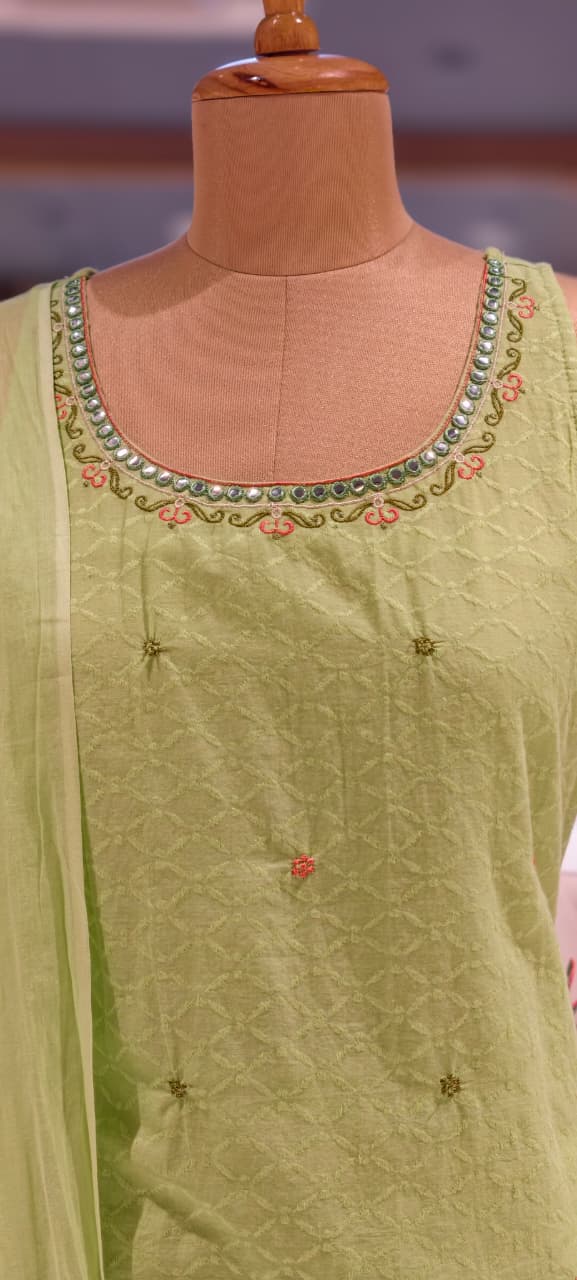 Cool Minimal Embroider Detailing Tasseled Sleeveless Full Suit Set With Dupatta & Palazzo Bottom- 13978 W55