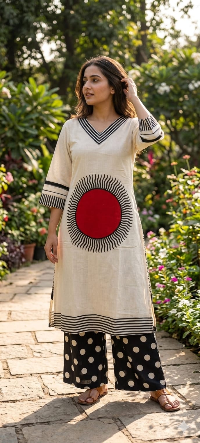 Sun Inspired Printed Kurta With Polka Dotted Pant In Premium Cotton Fabric- 14139 W68