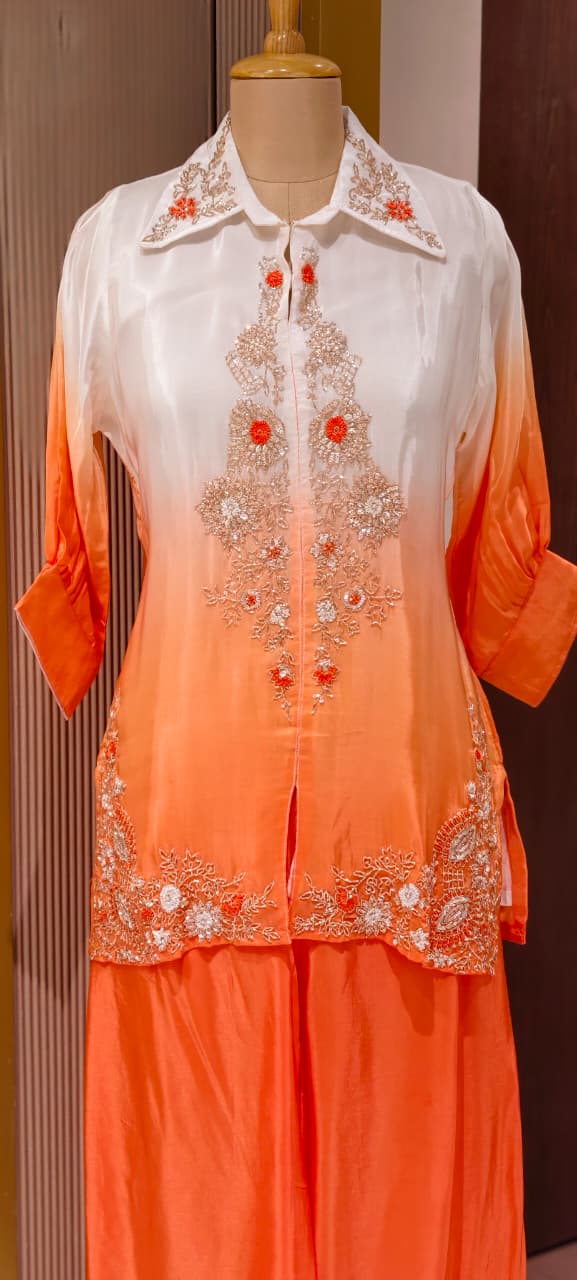Floral Embroidery Flowing Silhouette Ombre Fusion Co-Ords W98