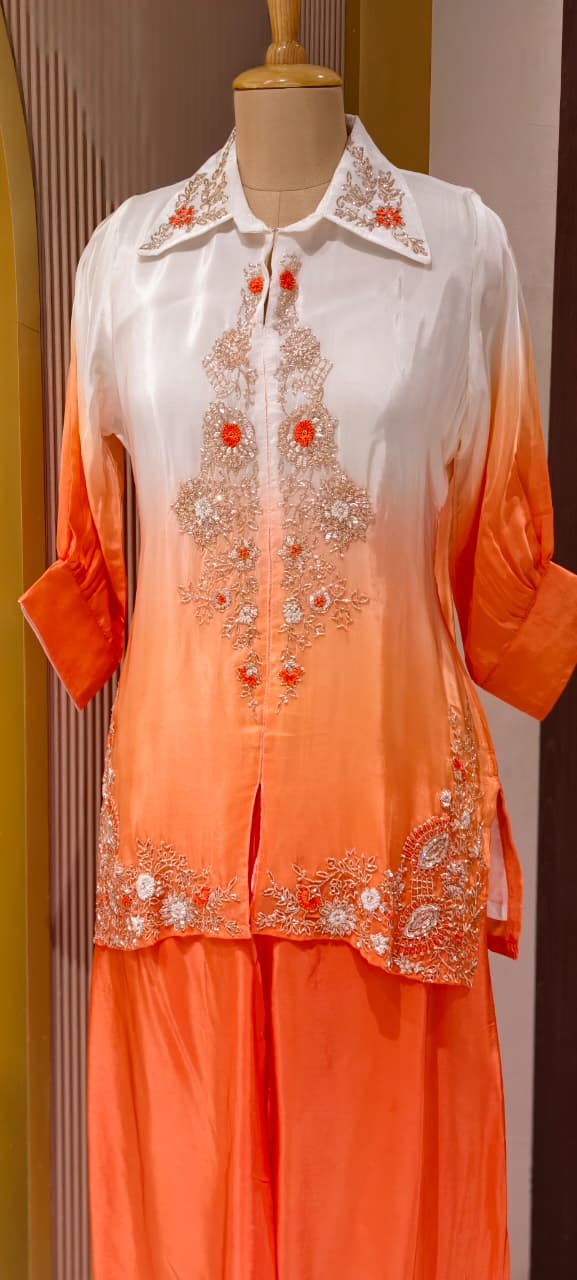 Floral Embroidery Flowing Silhouette Ombre Fusion Co-Ords W98