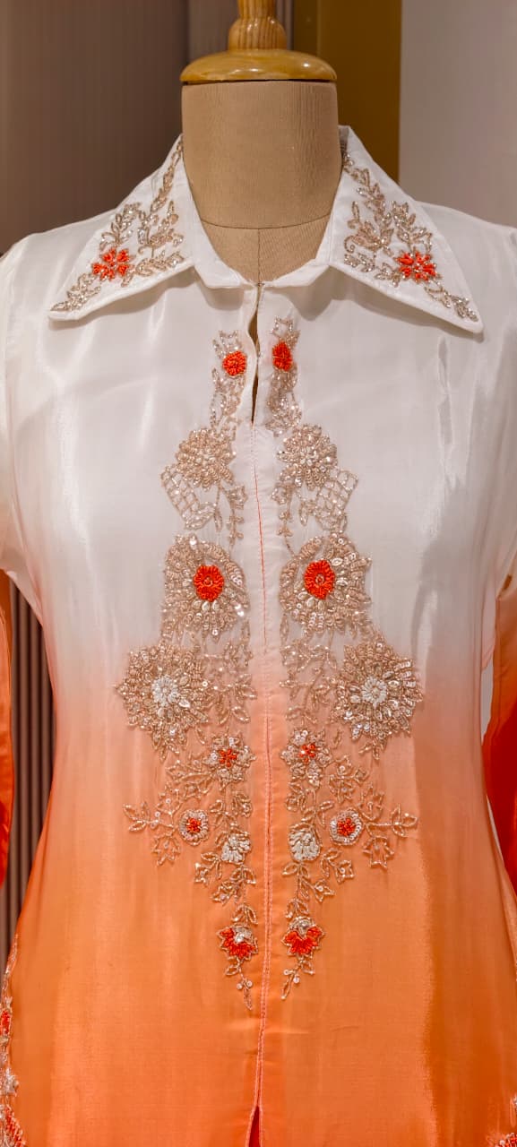Floral Embroidery Flowing Silhouette Ombre Fusion Co-Ords W98