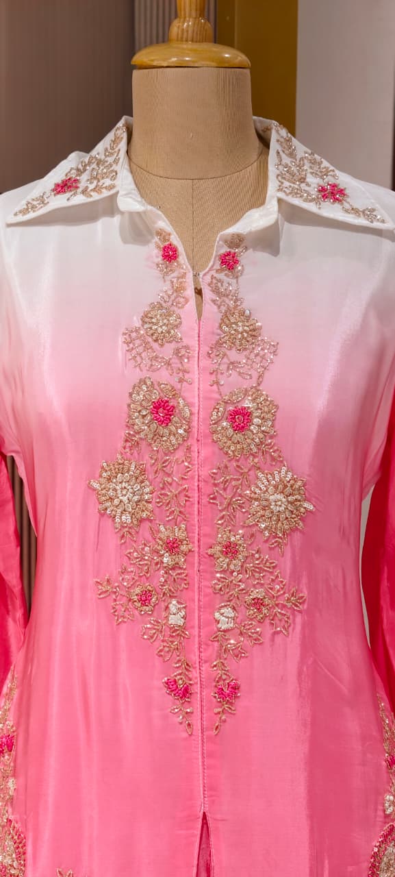 Floral Embroidery Flowing Silhouette Ombre Fusion Co-Ords W98
