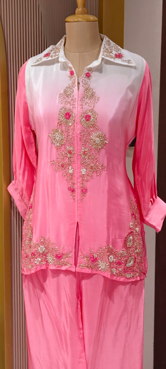 Floral Embroidery Flowing Silhouette Ombre Fusion Co-Ords W98