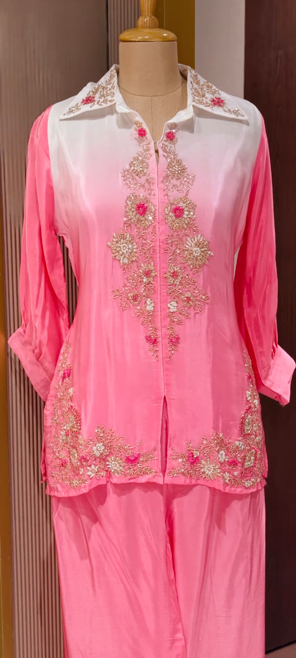 Floral Embroidery Flowing Silhouette Ombre Fusion Co-Ords W98