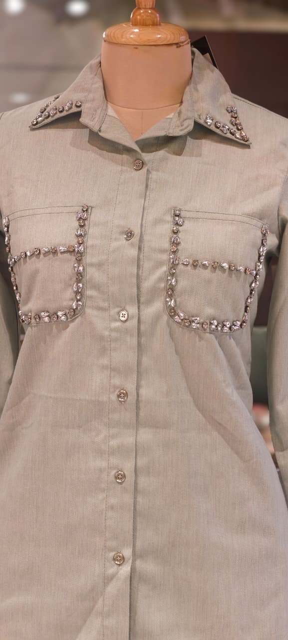 Stylish Beads Stone Work On Shoulder Solid Denim Co-Ord Sets-14339 W131
