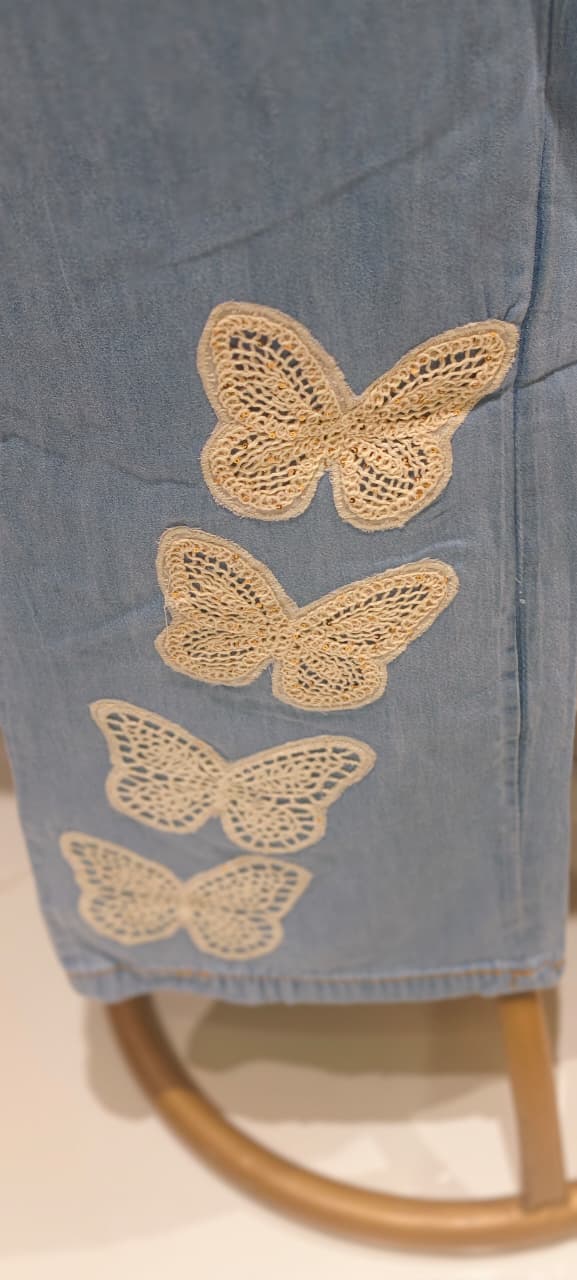 All Over Scattered Butterfly Patch Dual Tone Denim Co-Ord Set-14340 W130