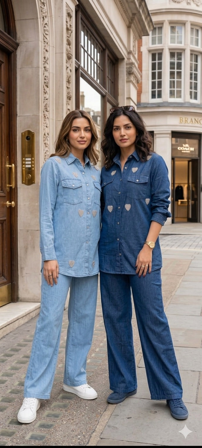 Tiny Love Shine Reinstone Drops Denim Casual Co-Ord Sets- 14522 W156