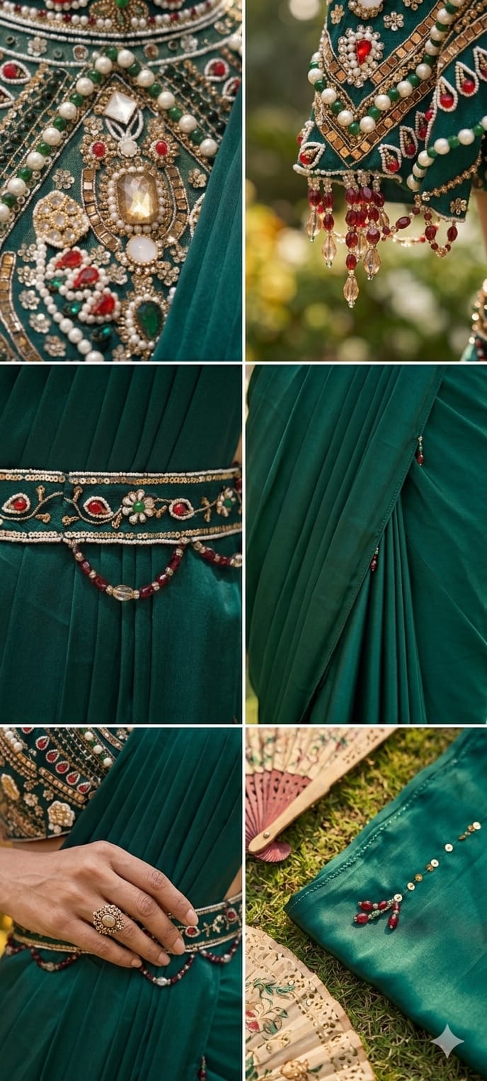 Elegant Pre-Draped Partywear Luxury Hand-Embroidered Designer Saree with Heavy Stone & Zardosi Work Blouse- 14525 W162