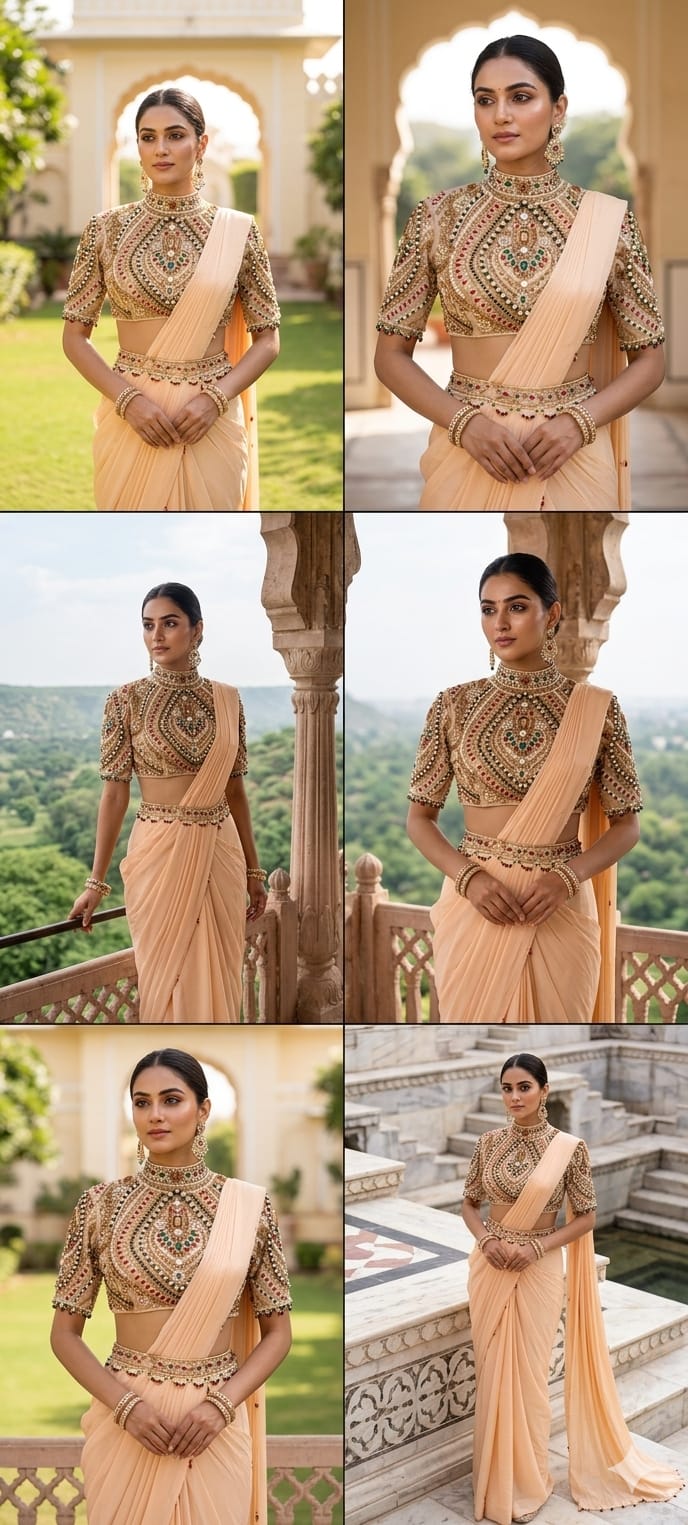 Elegant Pre-Draped Partywear Luxury Hand-Embroidered Designer Saree with Heavy Stone & Zardosi Work Blouse- 14525 W162