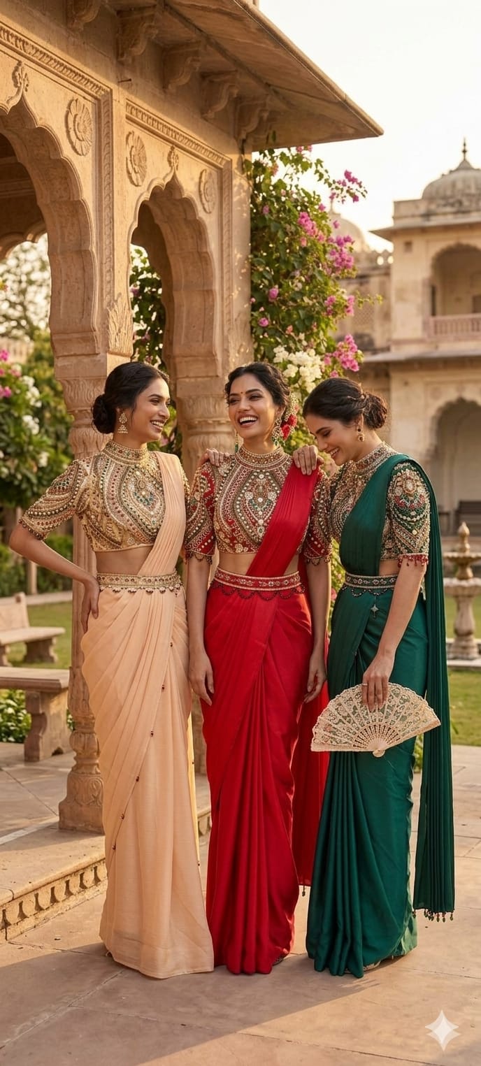 Elegant Pre-Draped Partywear Luxury Hand-Embroidered Designer Saree with Heavy Stone & Zardosi Work Blouse- 14525 W162