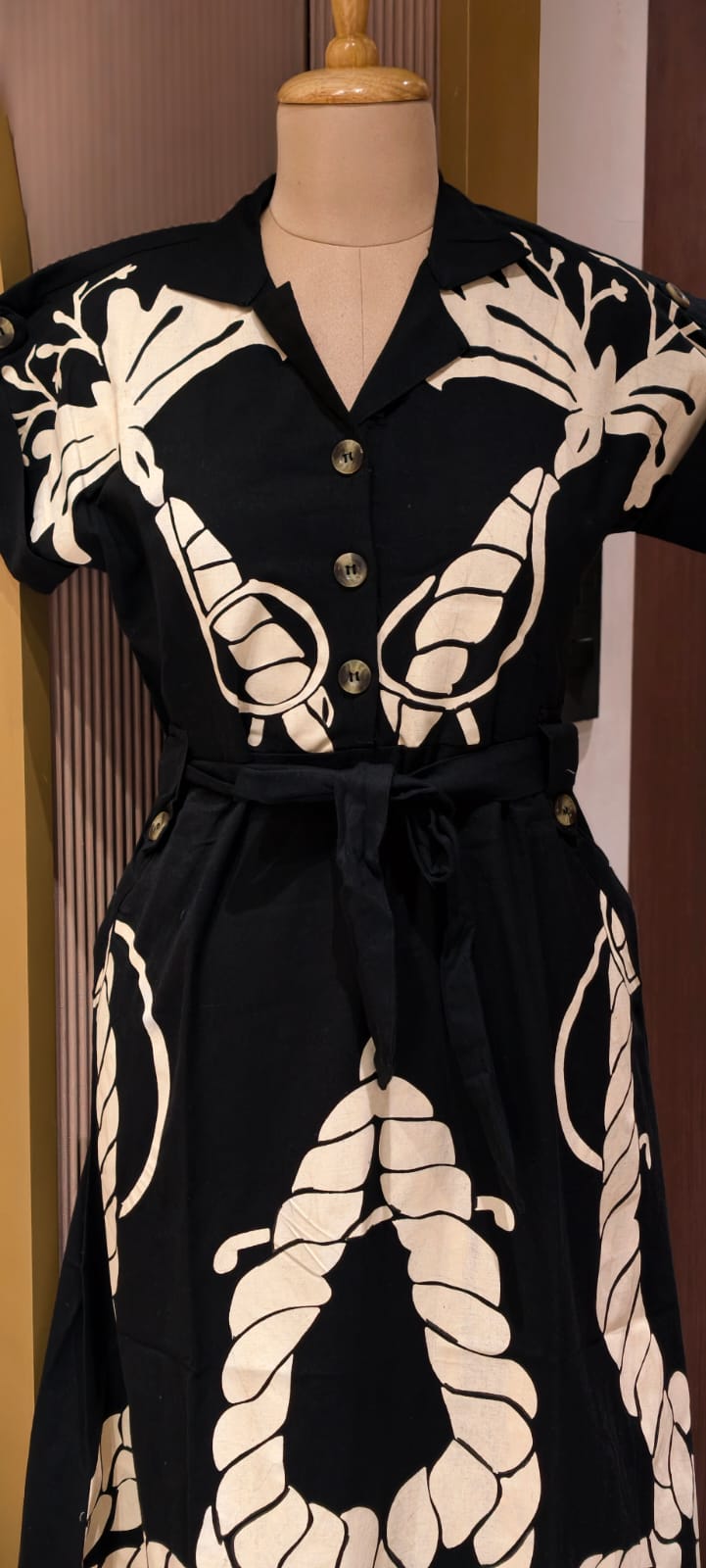 Midnight Noir Bold Nautical Patchwork A-Line Ankle Length Frock with Waist Tie- 14576