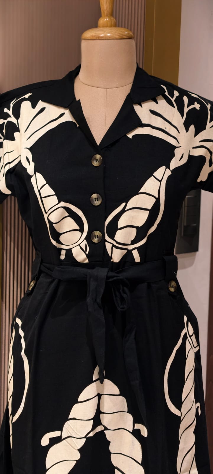 Midnight Noir Bold Nautical Patchwork A-Line Ankle Length Frock with Waist Tie- 14576