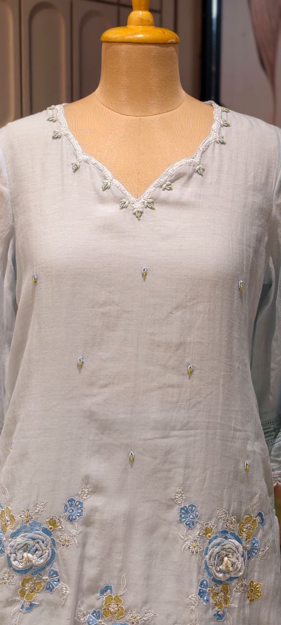 Sequin Cut-Work Neck Line Pastel Shaded Cotton Co-Ord Set- 14612