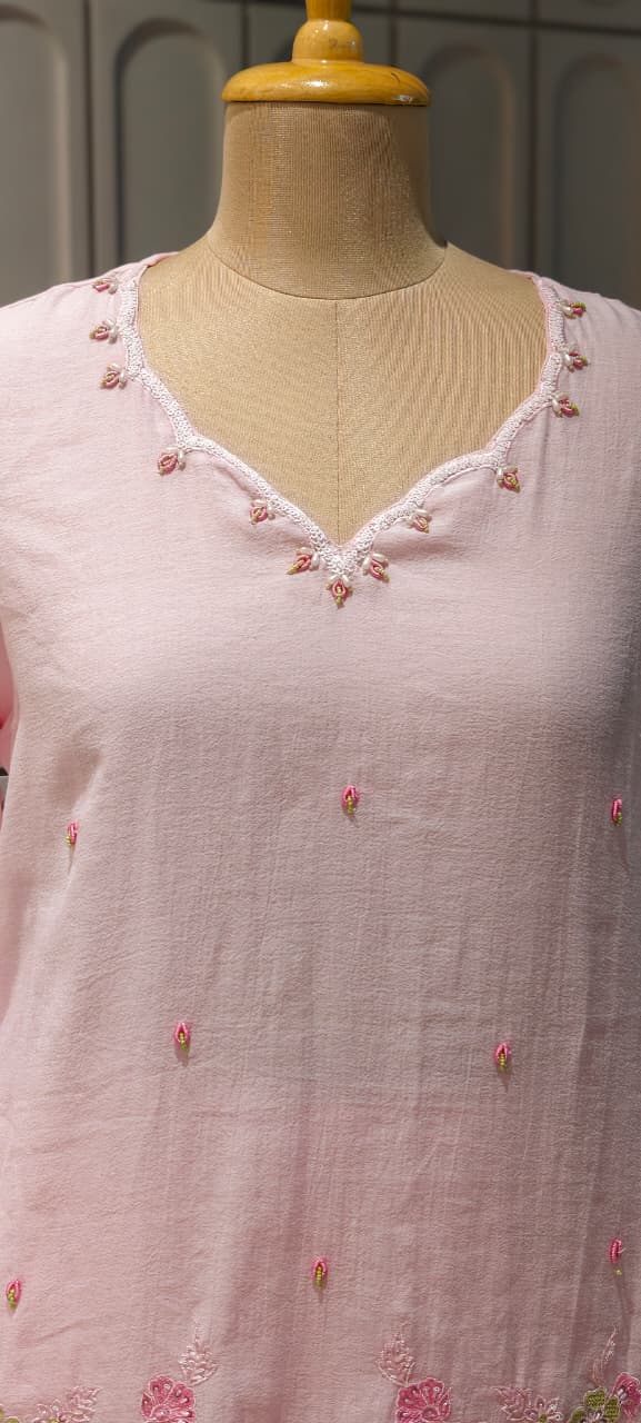Sequin Cut-Work Neck Line Pastel Shaded Cotton Co-Ord Set- 14612
