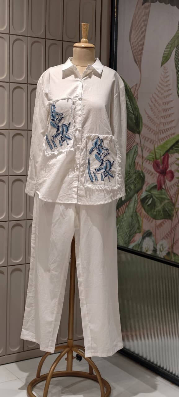 Contemporary Collared Chic Floral Patchwork Cotton Co-Ord Set- 14684