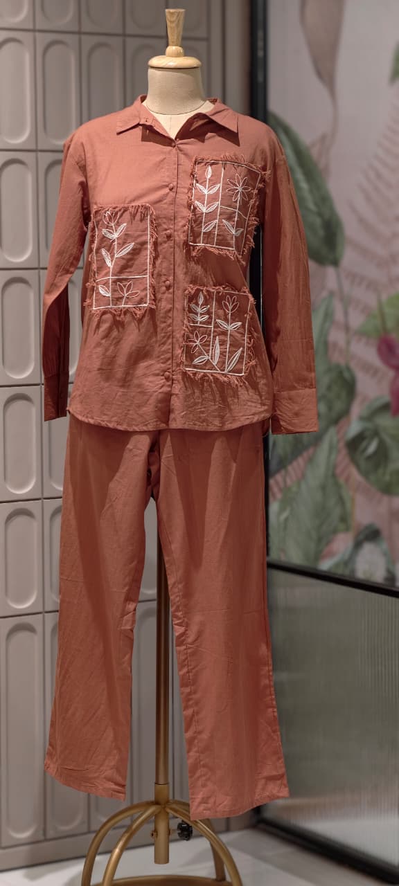 Contemporary Collared Chic Floral Patchwork Cotton Co-Ord Set- 14684
