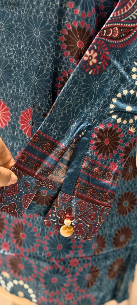 Abstract Gajji Silk-Blend Kaleidoscope Print Button-Down Shirt- 14837