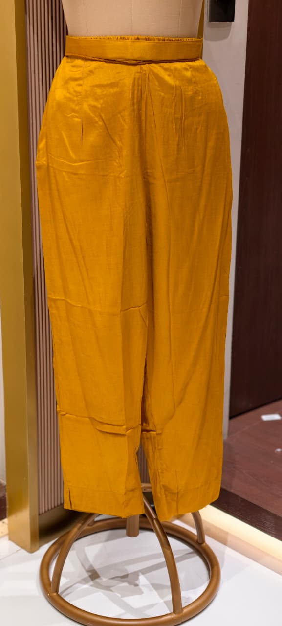 Intricate Zardosi & Stone Work Radiant Mustard Yellow Vibrant Ikat Print Russian Silk Full Suit Set with Dupatta-LEAN FIT(ADVISIBLE NEXT SIZE)