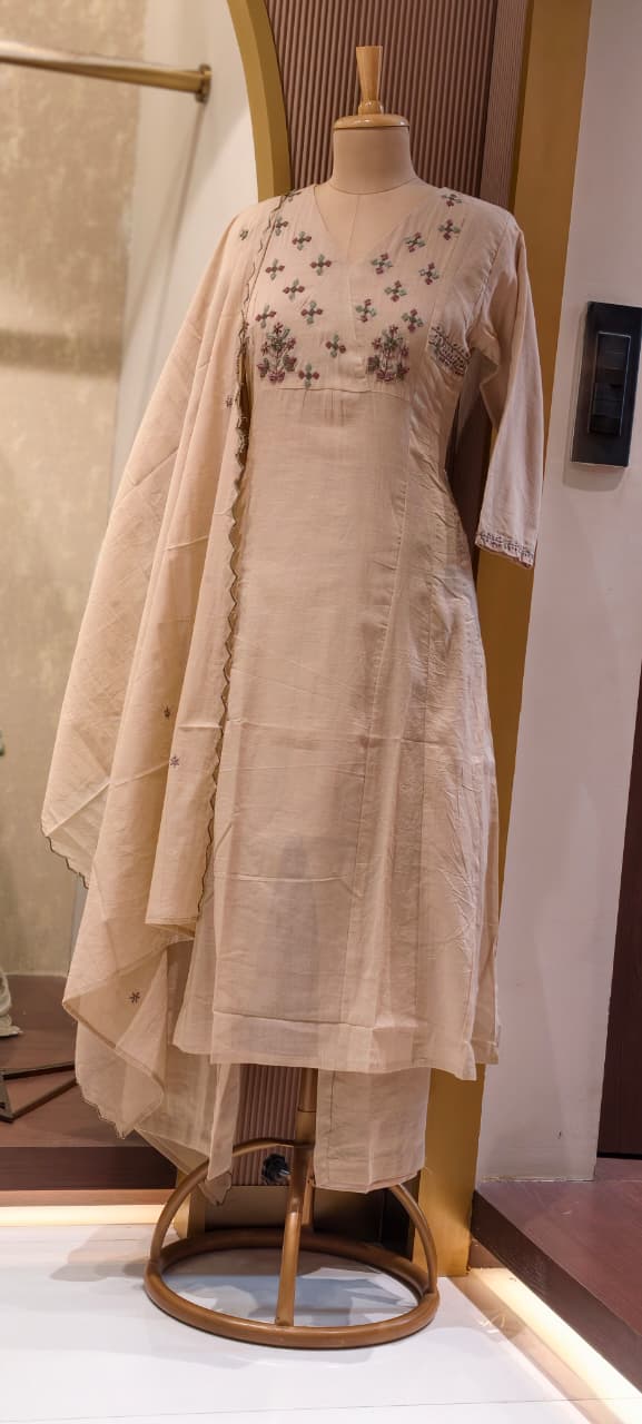 Premium Mul Cotton Embroidered Kurta Set with Dupatta- 14893
