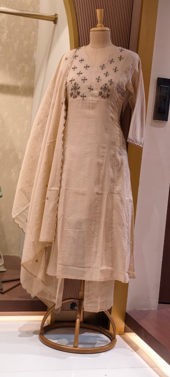 Premium Mul Cotton Embroidered Kurta Set with Dupatta- 14893