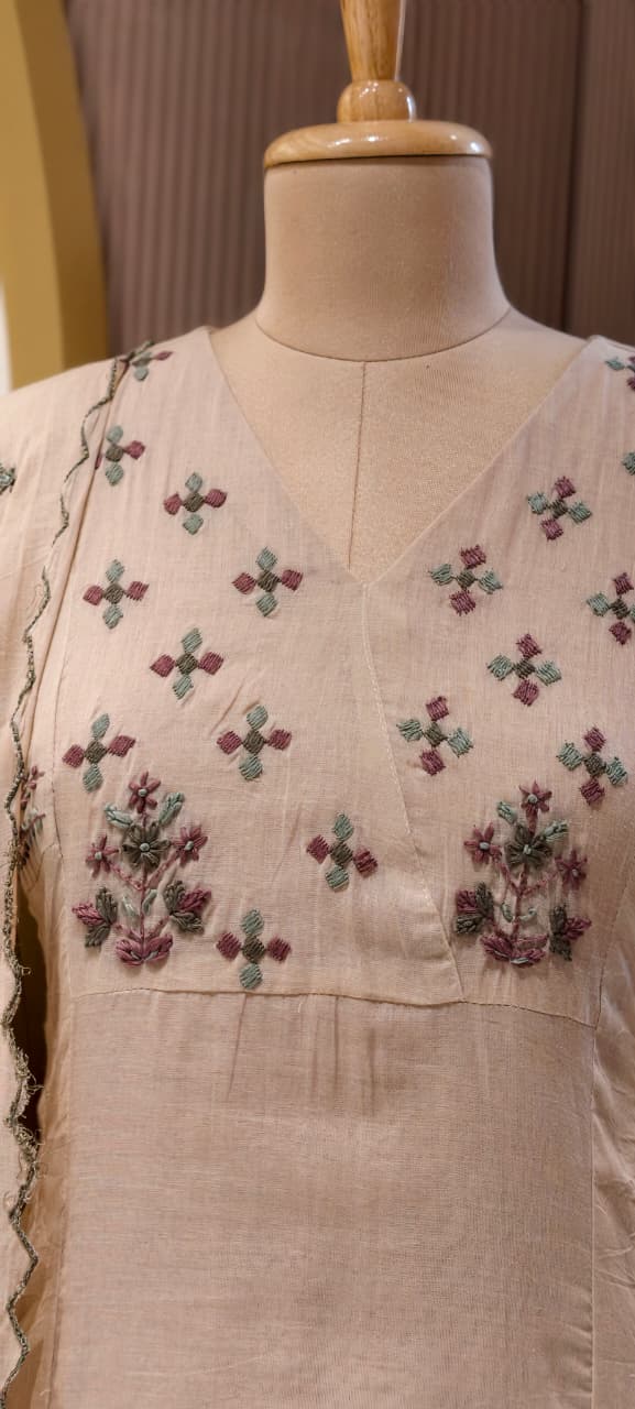 Premium Mul Cotton Embroidered Kurta Set with Dupatta- 14893