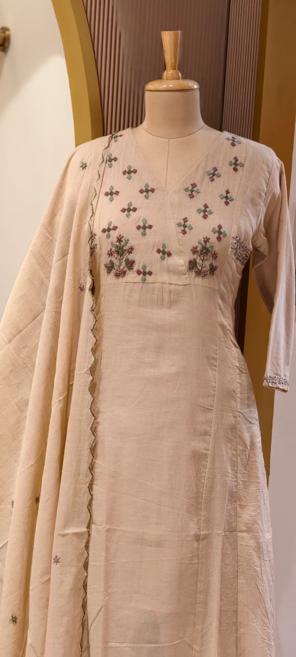 Premium Mul Cotton Embroidered Kurta Set with Dupatta- 14893