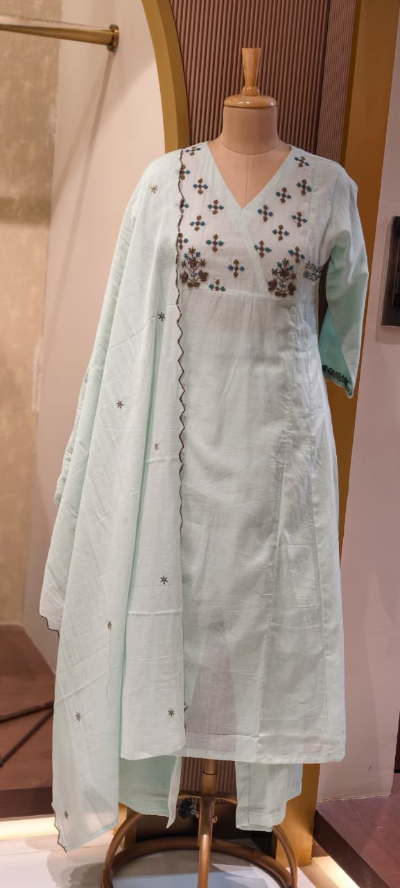 Premium Mul Cotton Embroidered Kurta Set with Dupatta- 14893