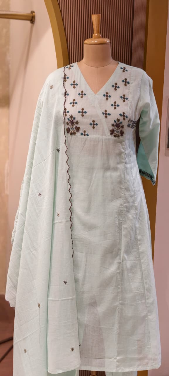 Premium Mul Cotton Embroidered Kurta Set with Dupatta- 14893