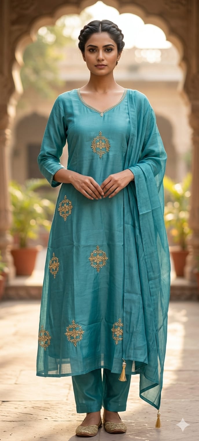 Aline Surat Mulchanderi Premium Embroidered Full Suit Set-15158