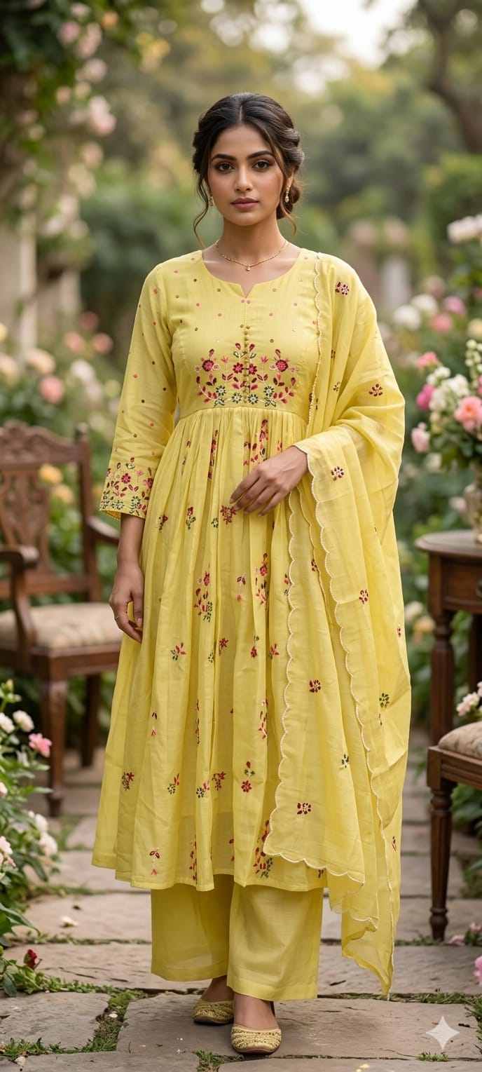 Thread Embroidered Aline Pastel Shade Surat Mulchnanderi Full Suit Set-15124