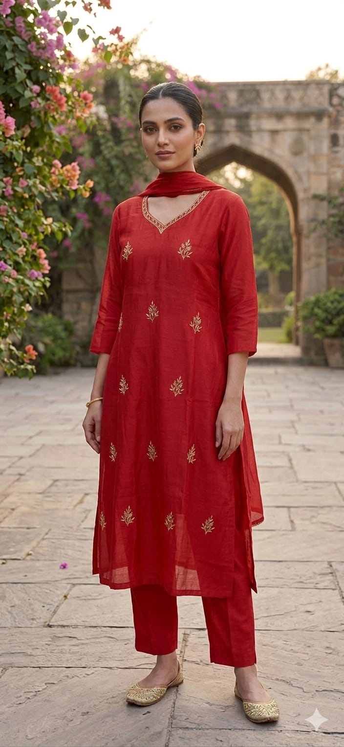 Women's Surat Mul Chanderi Embroidered Straight Kurta-15117