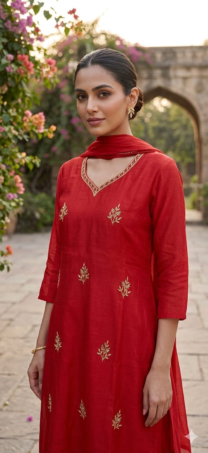 Women's Surat Mul Chanderi Embroidered Straight Kurta-15117