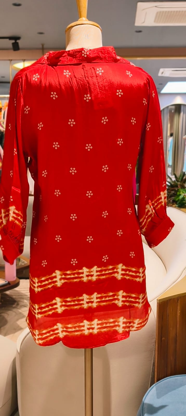Pure crepe bandhani print circle print tara work shirt-15114