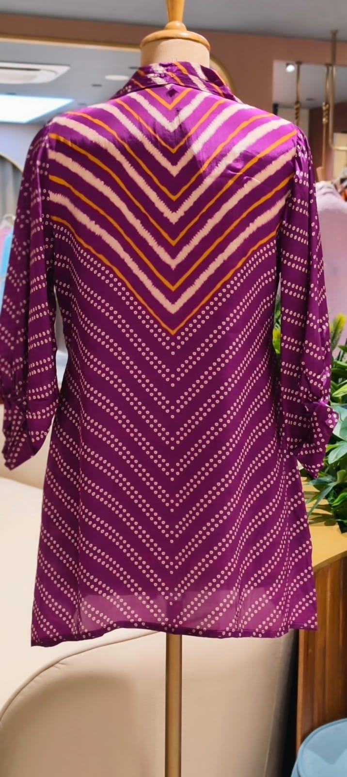 Women's Premium Purple Bandhani Floral Printed Soft Crepe Casual Shirt Top-15114
