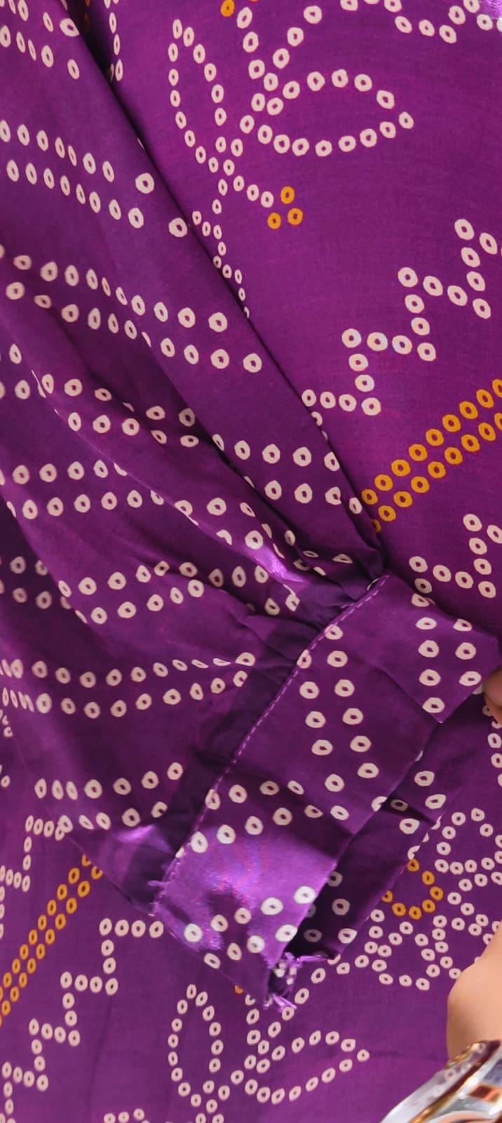 Women's Premium Purple Bandhani Floral Printed Soft Crepe Casual Shirt Top-15114