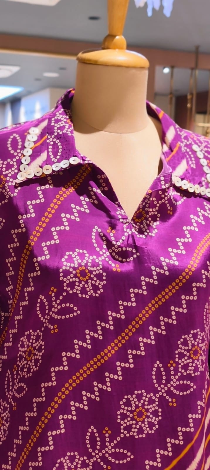 Women's Premium Purple Bandhani Floral Printed Soft Crepe Casual Shirt Top-15114