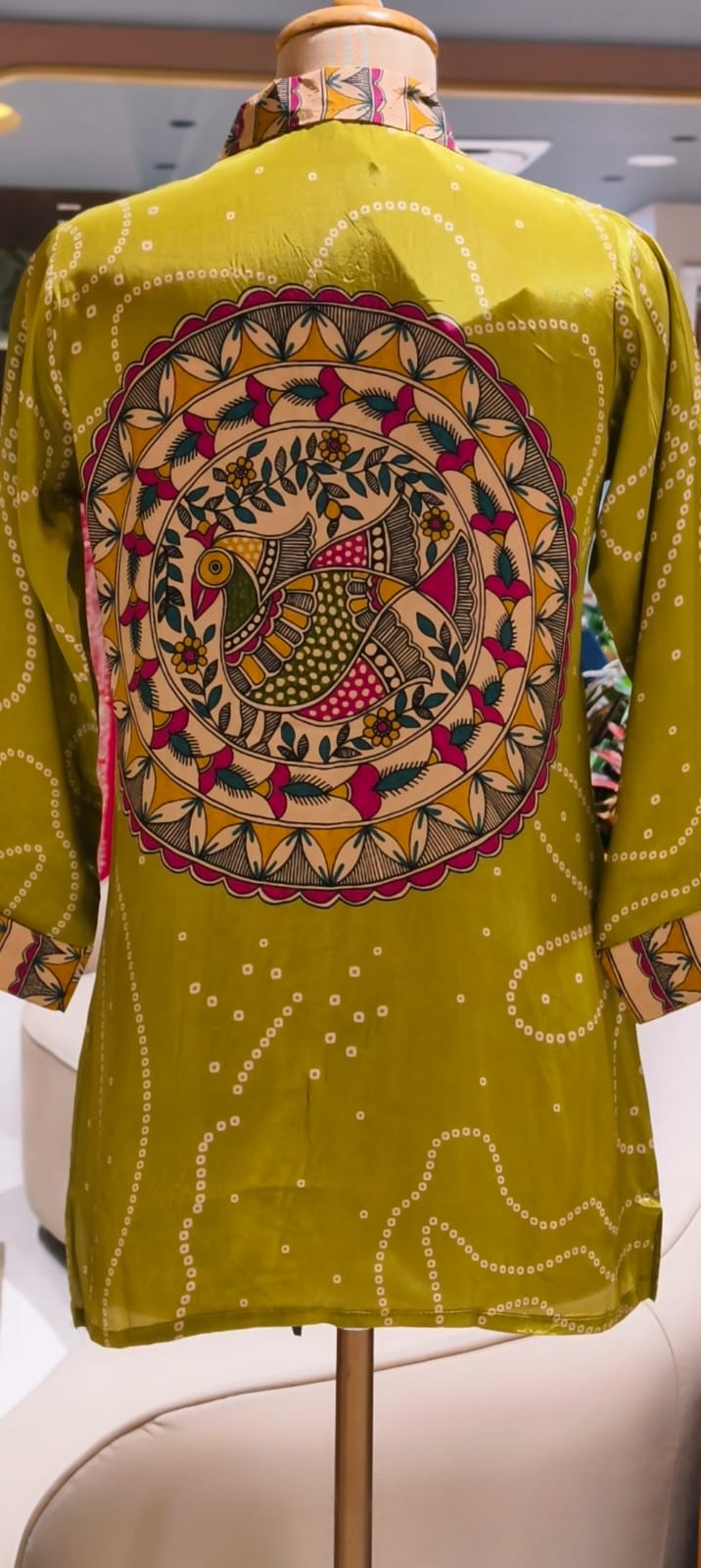 Women's Premium Olive Green & Maroon Bandhani Printed Soft Crepe Casual Shirt Top-