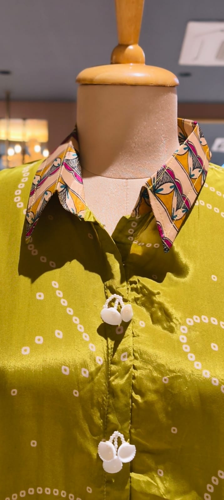 Women's Premium Olive Green & Maroon Bandhani Printed Soft Crepe Casual Shirt Top-