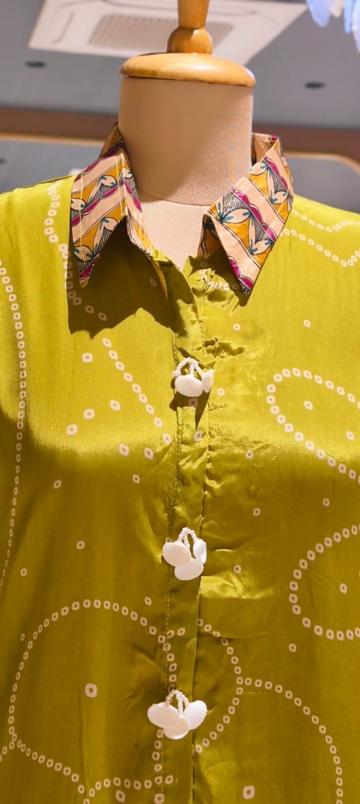 Women's Premium Olive Green & Maroon Bandhani Printed Soft Crepe Casual Shirt Top-