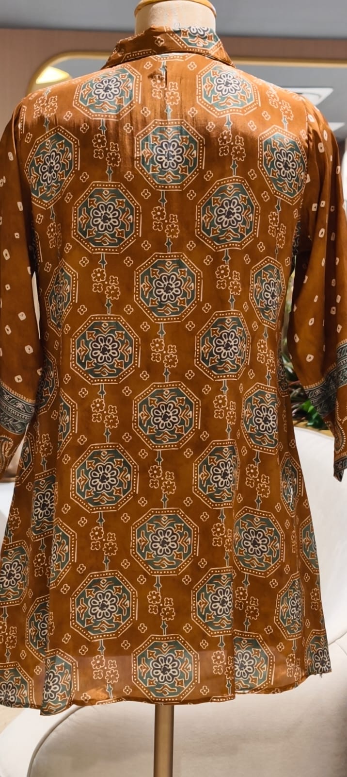 Coffee Brown Paisley & Floral Printed Soft Crepe Full Sleeve Collared Casual Shirt Top-15114