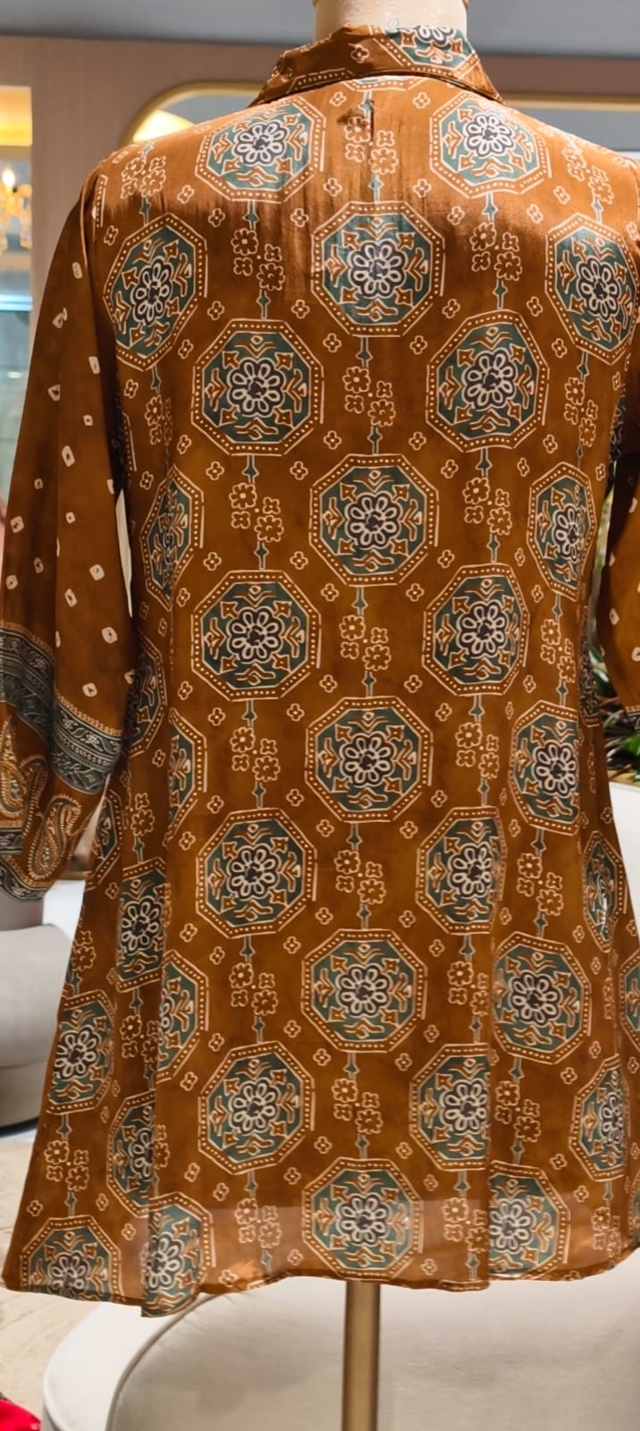 Coffee Brown Paisley & Floral Printed Soft Crepe Full Sleeve Collared Casual Shirt Top-15114
