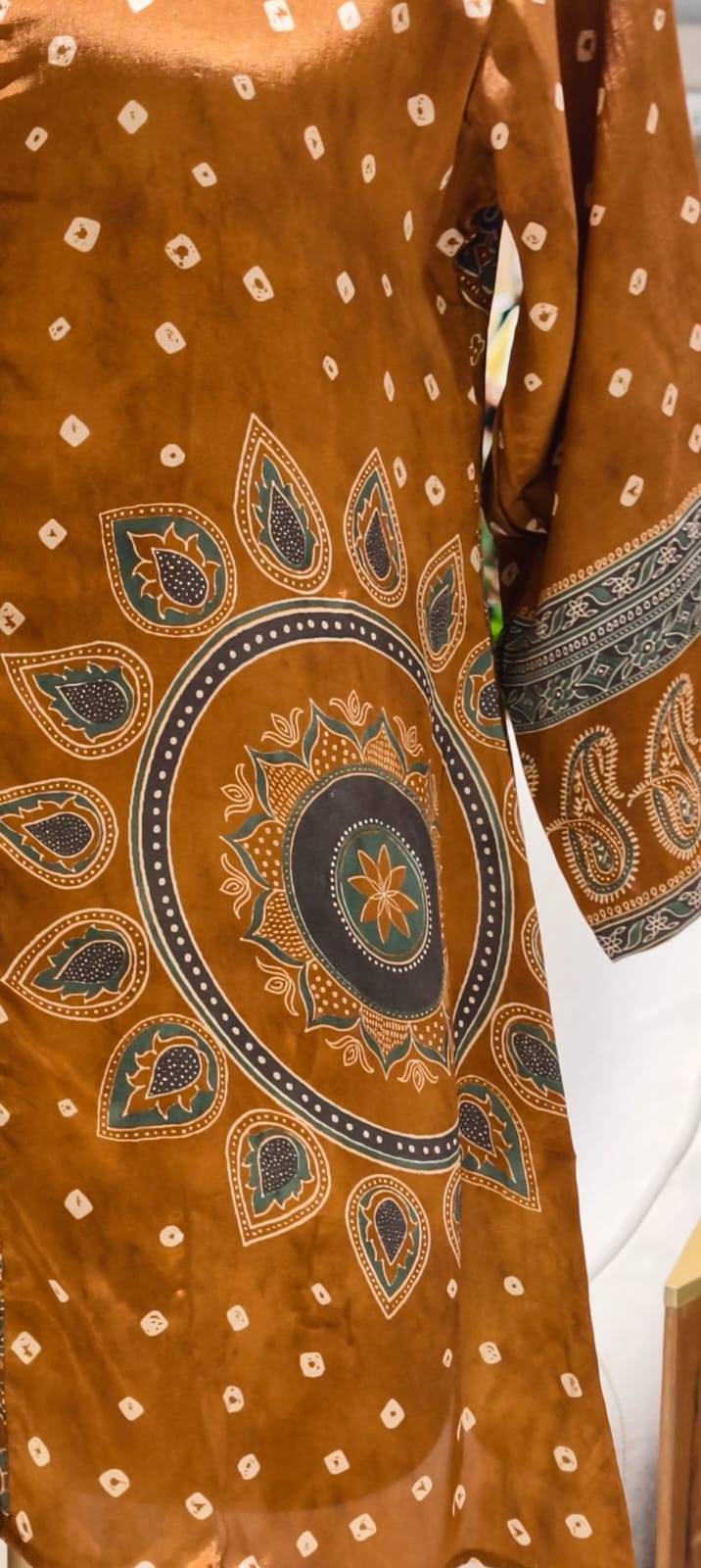 Coffee Brown Paisley & Floral Printed Soft Crepe Full Sleeve Collared Casual Shirt Top-15114