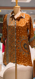 Coffee Brown Paisley & Floral Printed Soft Crepe Full Sleeve Collared Casual Shirt Top-15114