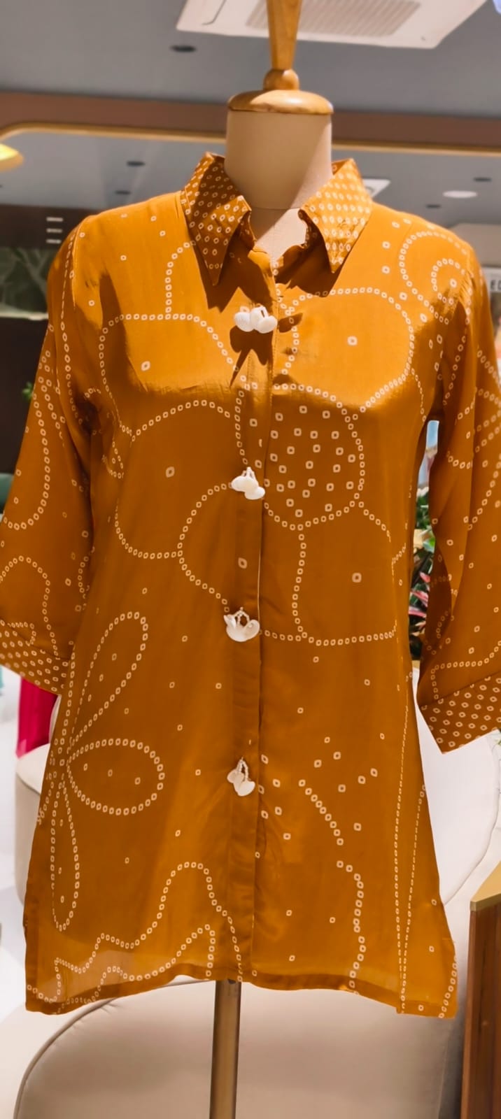 Bandhani print shell tassel Rangloli  Bird back Print shirt-