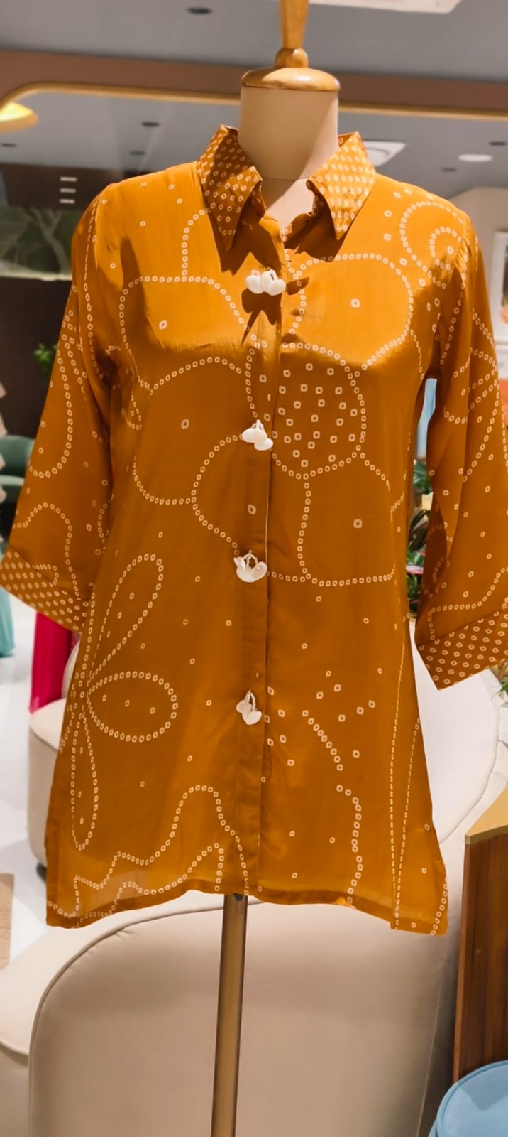 Bandhani print shell tassel Rangloli  Bird back Print shirt-