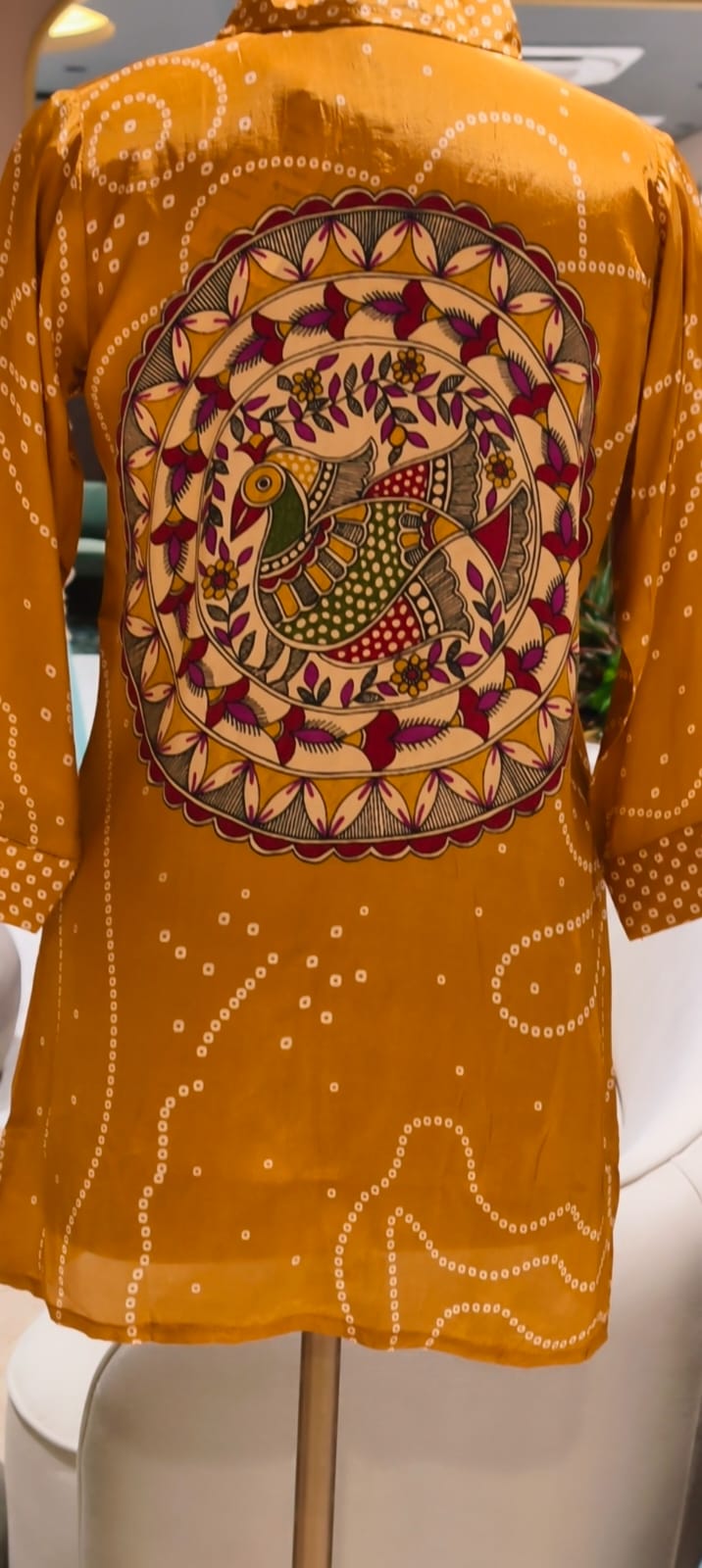 Bandhani print shell tassel Rangloli  Bird back Print shirt-