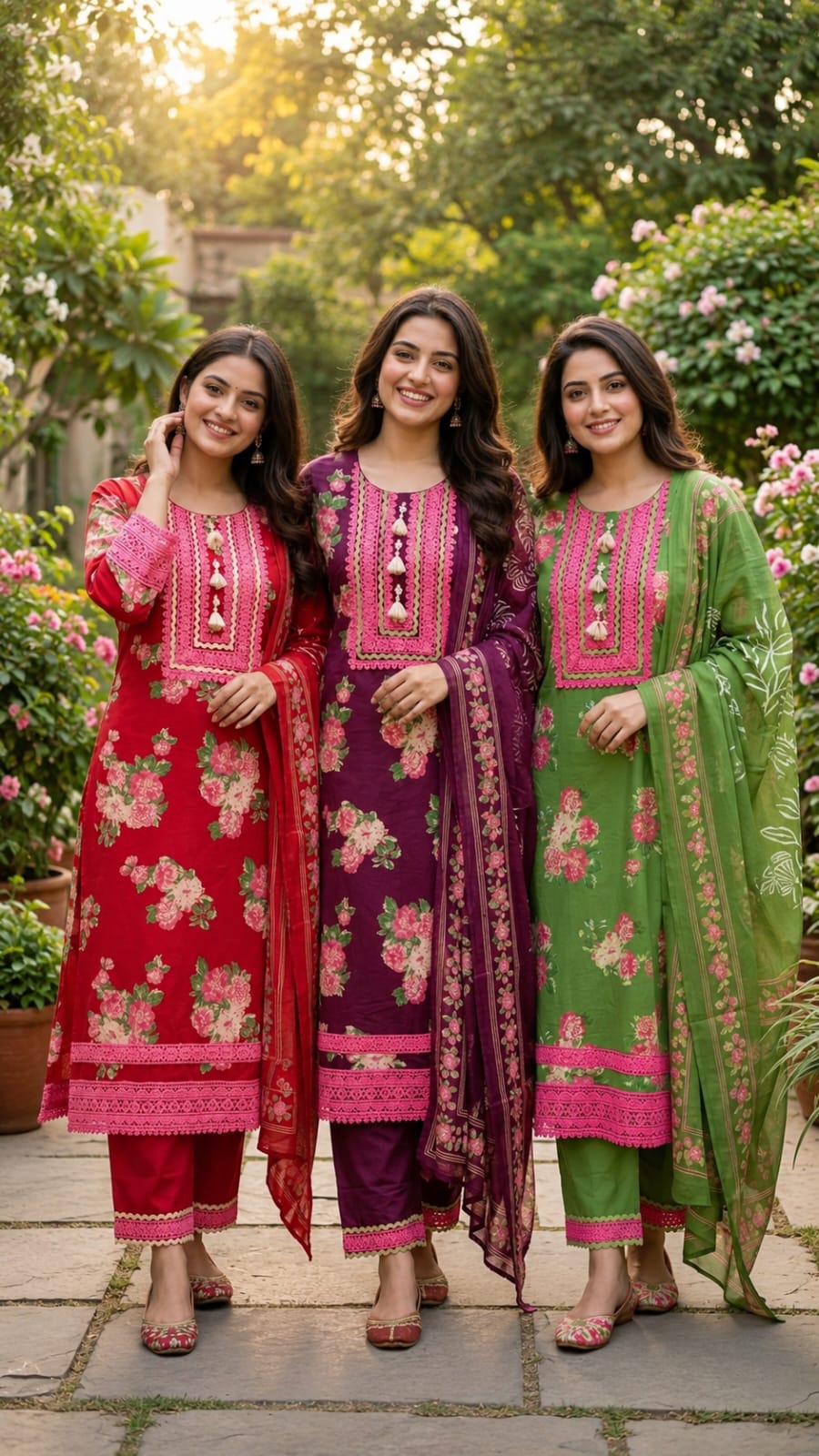 Crosia Lace Detailing Floral Printed Cotton Full Suit Set With Dupatta- 15262