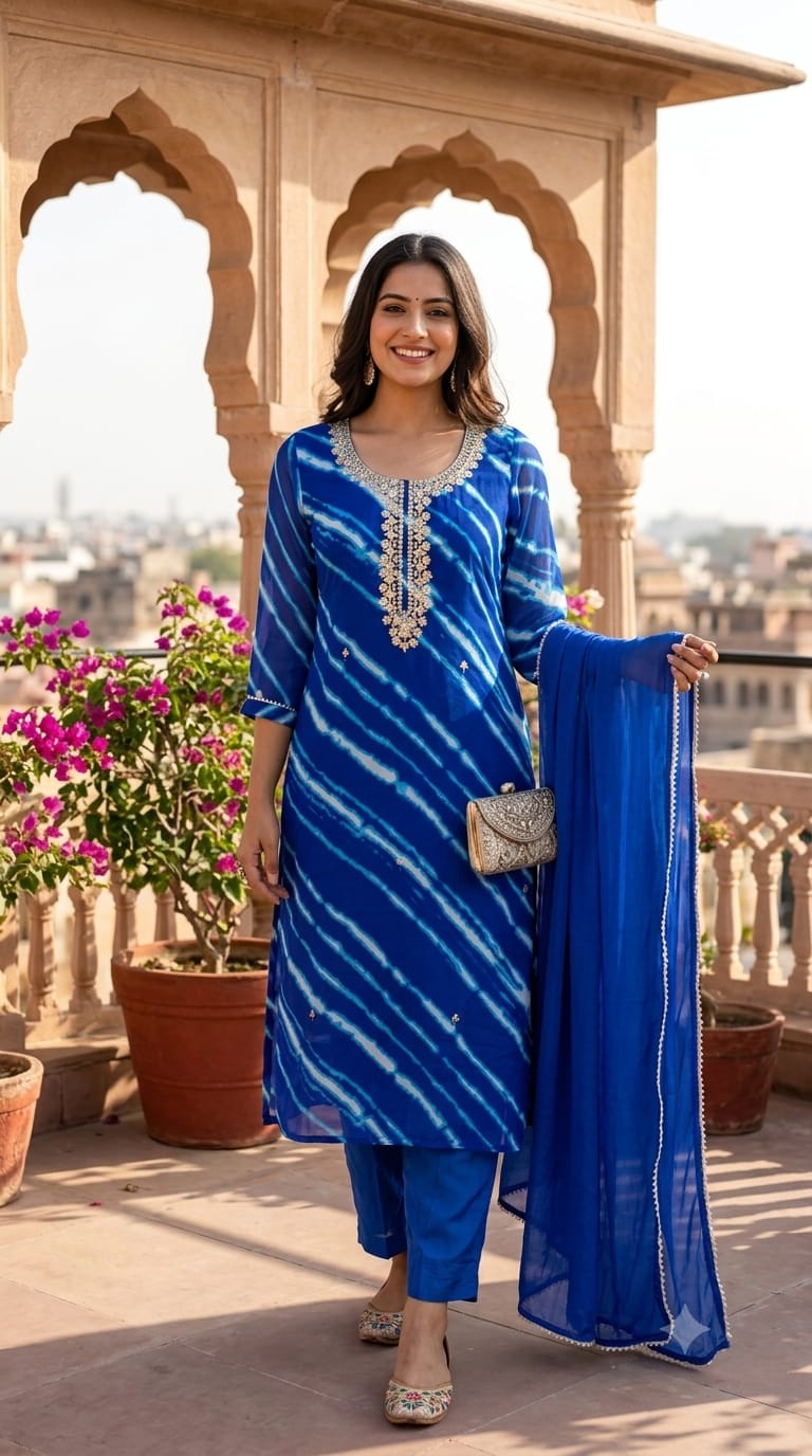 Gotta Touch Traditional Leheriya Pur Soft Georgette Full Suit Set With Dupatta- 15165