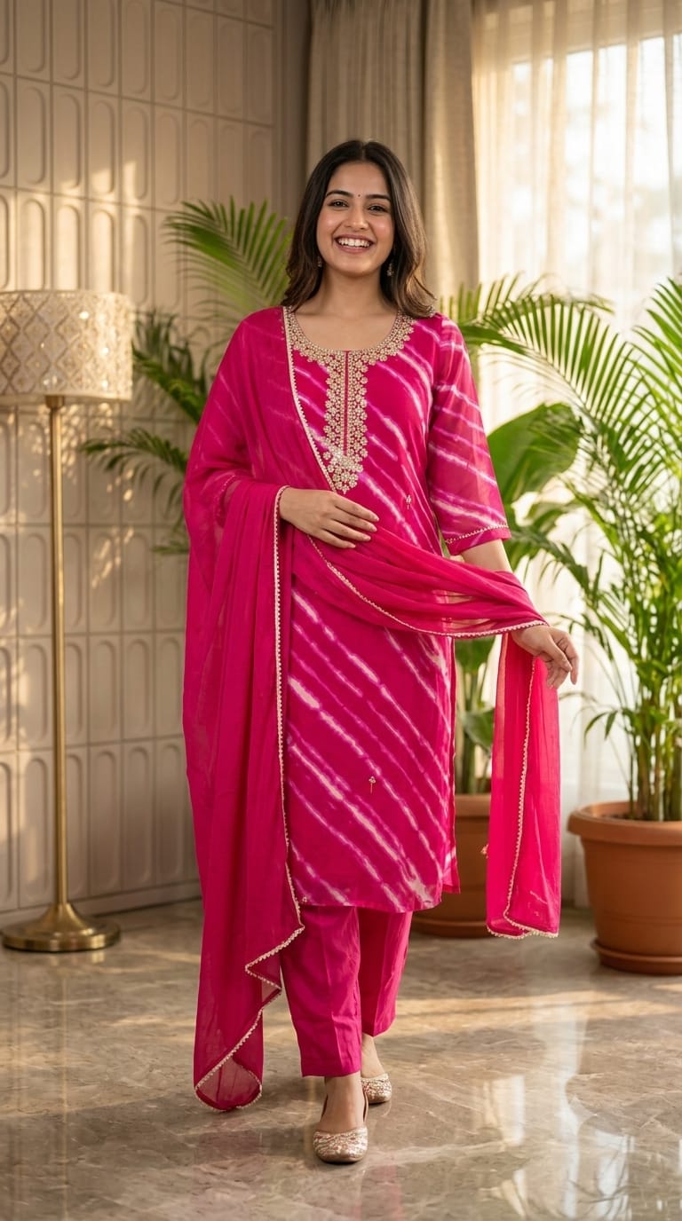 Gotta Touch Traditional Leheriya Pur Soft Georgette Full Suit Set With Dupatta- 15165